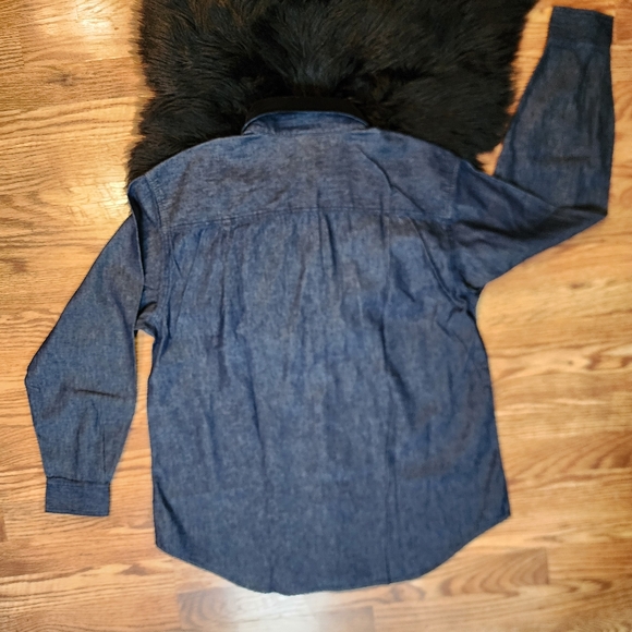 Denim Chambray Shirt with Reversible Removable Embroidered Velvet Collar Size L - Picture 6 of 12